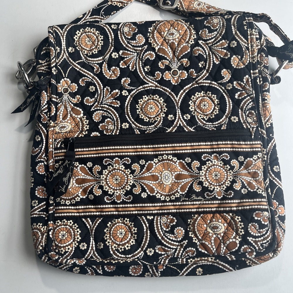 Vera Bradley Crossbody Paisley Caffe Latte Brown Black Bag Purse Flap Boho - Picture 2 of 13